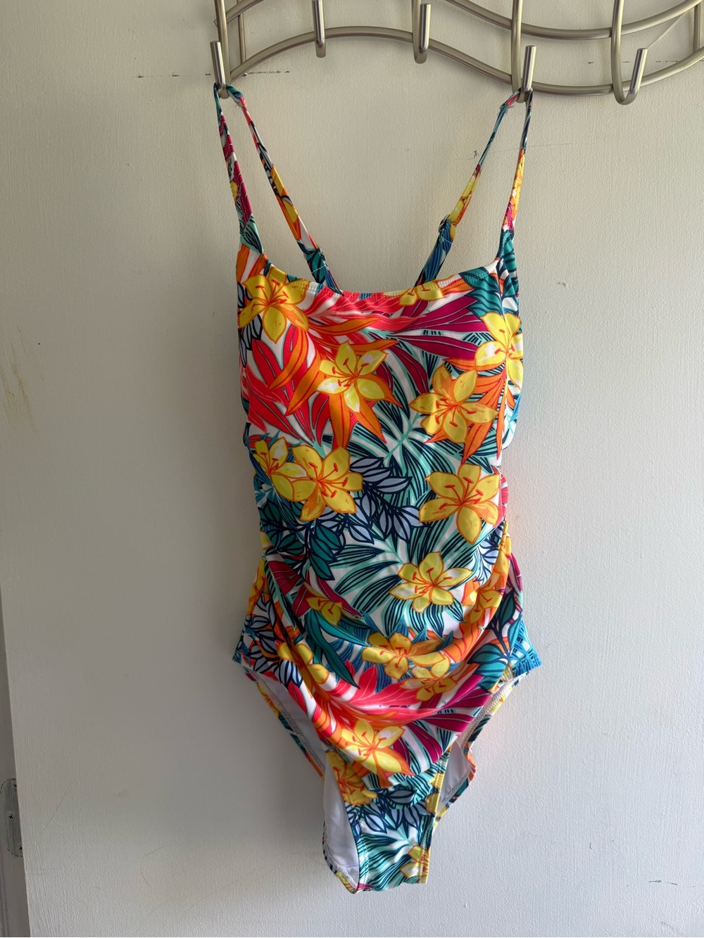 Caribbean Joe Tropical Floral One-Piece Swimsuit - Yellow, Pink & Teal